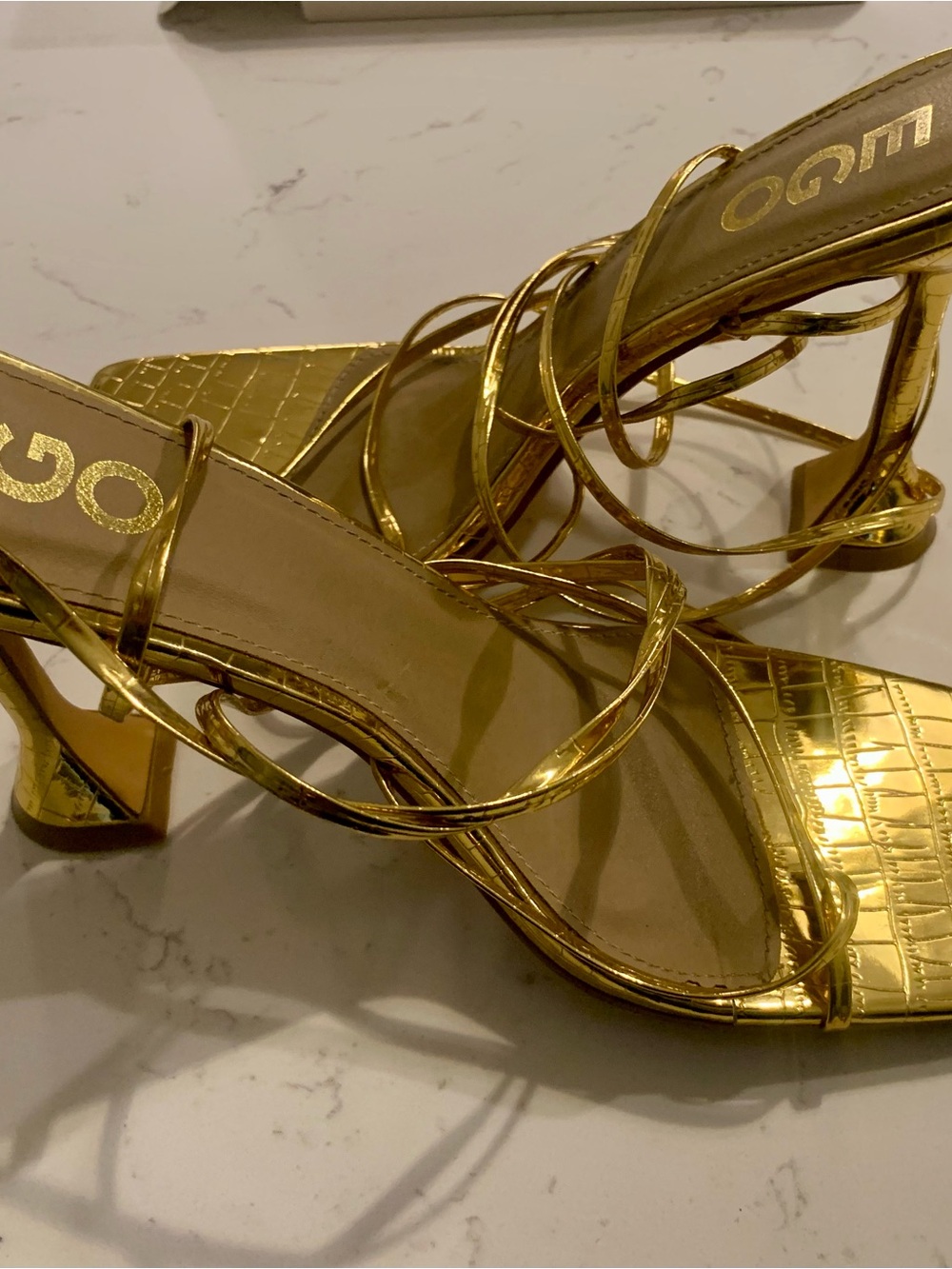 Ego official Gold Strappy Block Heel Sandals